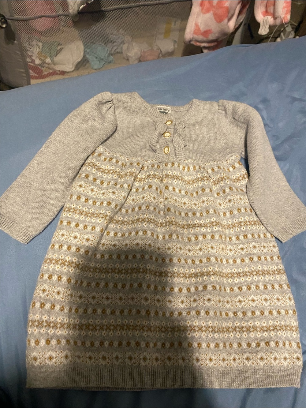 Carter's Gray Knit Dress with Gold Patterned Skirt